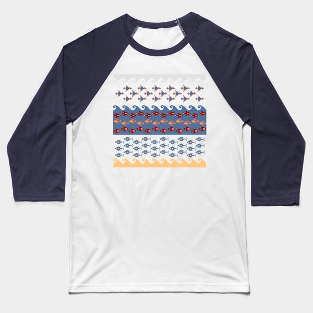 Inca Ethnic Pattern Fish and Birds Baseball T-Shirt by oknoki